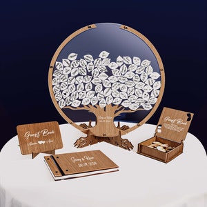 Alternative au livre d'or de mariage, livre d'or pour arbre généalogique de mariage bois, décoration de mariage personnalisée image 6