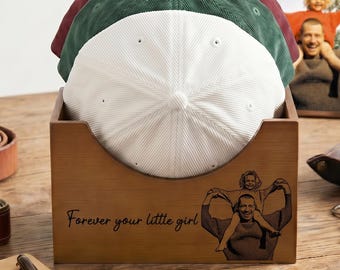 Personalized Hat Holder, Custom Photo Cap Stand, Father's Day Gift for Him, Baseball Cap Organizer for Dad, Hat Storage Box Best Dad Ever