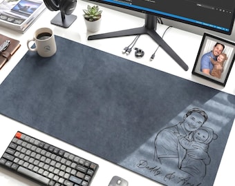Custom Dad Photo Sketch Line Art Desk Mat, Personalized Dad We Love You, Father's Day Gift For Husband, Dad Picture Desk Pad Mouse Mat