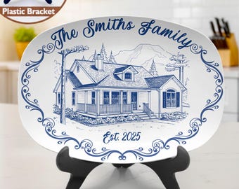 Custom House Portrait Plate, Personalized First Home New House Platter Gift, Painted From Your Photo Unique Weeding Keepsake