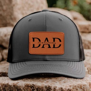 Dad Cap, Custom Kids Name Dad Hat, Personalized Dad Gift, Leather Patch Hat, Dad Kids Trucker Hat, Dad Hat, Fathers Day Hat, Grandpa Gift