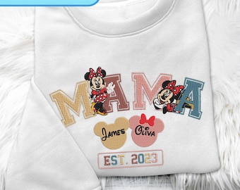Personalized  Minnie Mama Embroidered Sweatshirt, Custom Minnie Mom Sweater, Custom Kids Name  Sweater, Mother's Day Gift