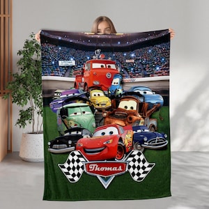 Personalized Name Disney Cars Blanket, Lightning McQueen Tow Mater Characters Blanket, Cars Birthday Gift, Tow Mater Blanket