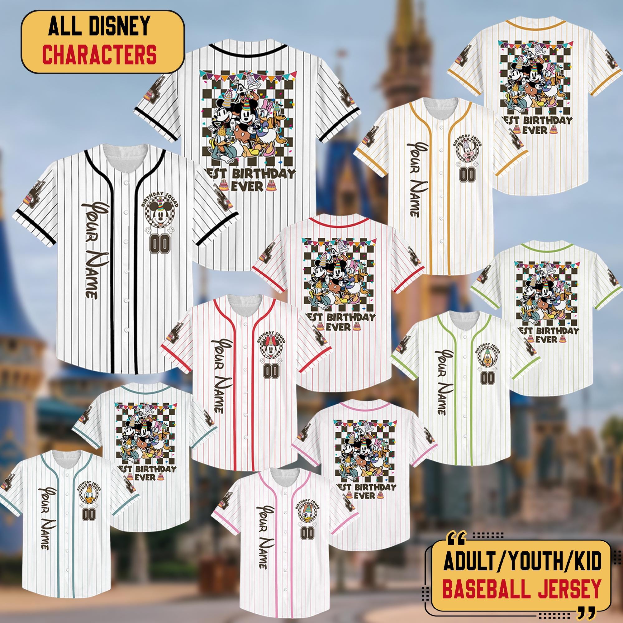 Personalize Disney Mickey And Friends Baseball Jersey, Disney Family Birthday Ever Party Matching Shirts, Mickey Minnie Disneyland Trip Tee