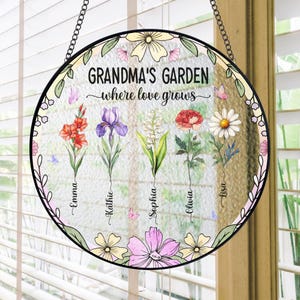 Custom Grandma Gift, Personalized Grandma&#39;s Garden Suncatcher For Grandma, Mother&#39;s Day Gift For Grandma, Birth Month Flower Stained Glass