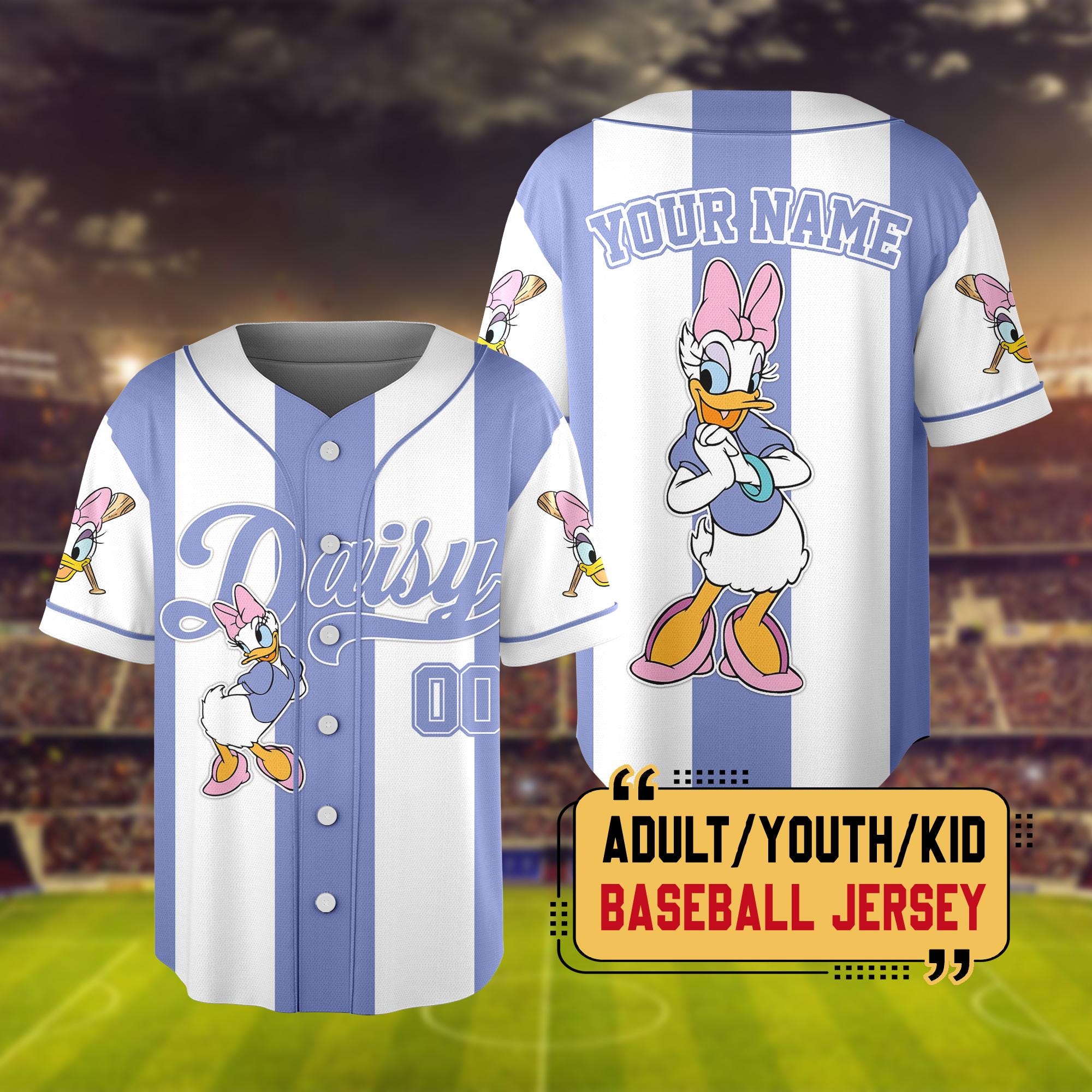 Discover Personalized Disney Daisy Duck Baseball Jersey, WDW Baseball Shirt, Magic Kingdom Tee, Disneyland Girl Trip Jersey, Kid Youth Adult Birthday