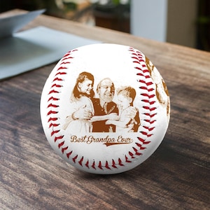 Custom Photo On Baseball Ball Engraved, Best Dad Ever Gift, Personalized Your Kids Picture Father&#39;s Day Present, Baseball Gift For Grandpa