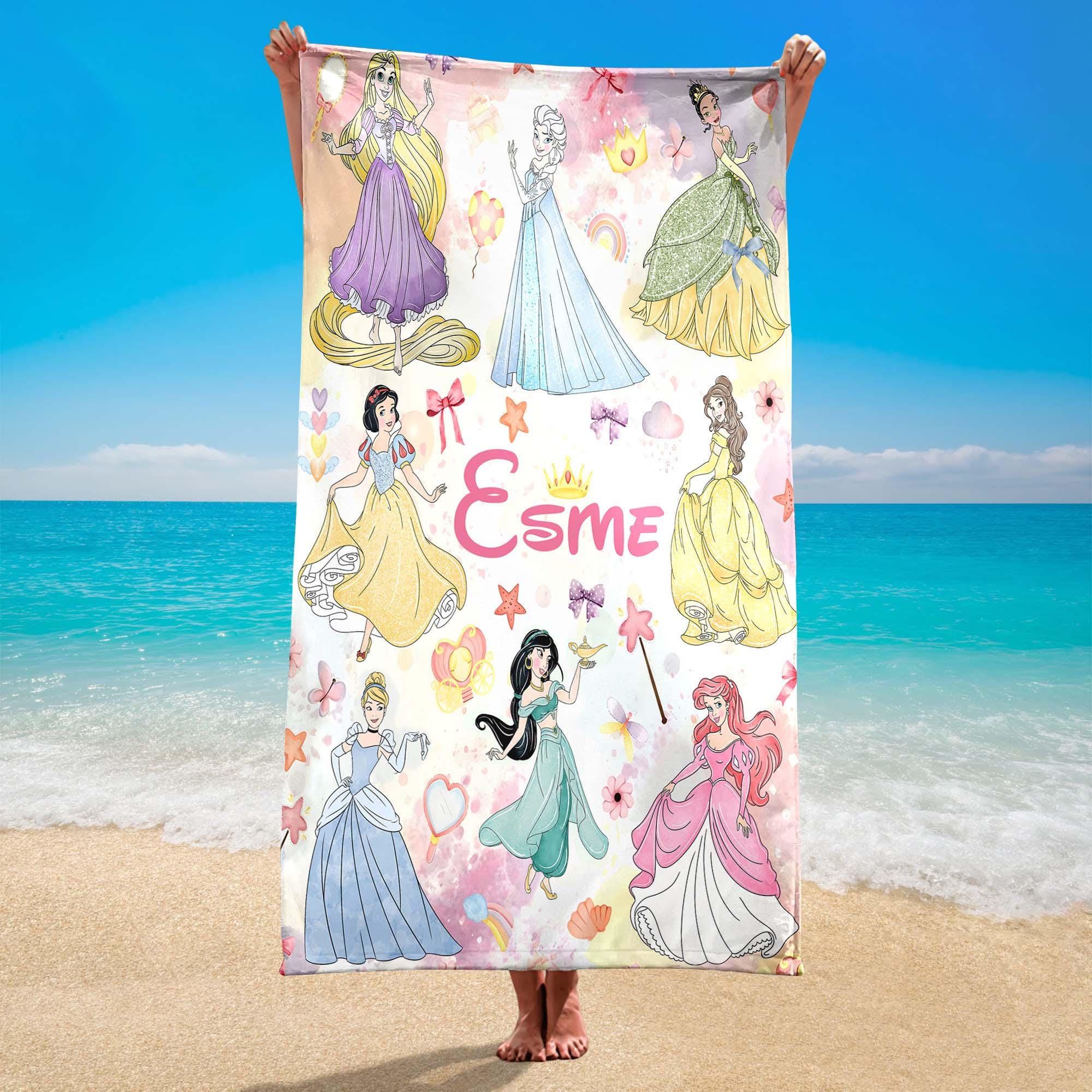 Discover Personalized Disney Princess Beach Towels, Custom Name Baby Girl Beach Towel, Disneyland Princess Towels, Birthday Girl Gifts
