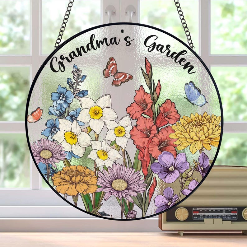 Custom Family Birth Flowers Stained Glass Suncatcher, Personalized Mom's Garden Gift, Birth Month Flower Glass Art Gift, Mother's Day Gift image 8