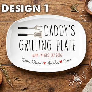 Custom Dad's Grilling 4th Of July Plate, Personalized Serving Platter, Fourth of July Decor, BBQ Lover Gift For Dad, Grill Master Daddy Gift