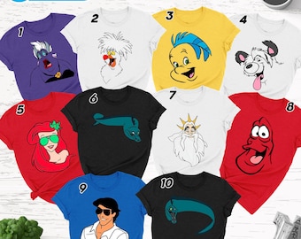 Disney Little Princess Mermaid Shirts, Mermaid Family Costume Face Matching Shirts, Princess Mermaid And Friend Halloween Costume Group Tee