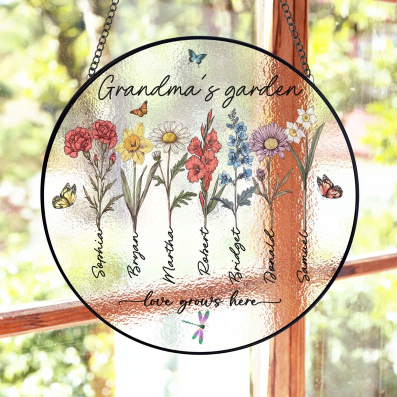 Personalized Grandma's Garden Stained Glass, Custom Love Grows Here ...