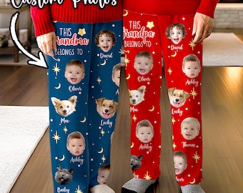 This Grandpa Dad PAPA Belongs To Pet, Personalized Pajama Pants, Custom Face Name Pajamas Pants, Christmas Gift for Grandpa Grandma