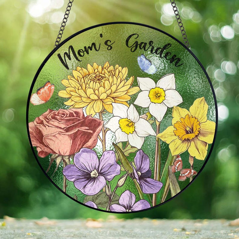 Custom Family Birth Flowers Stained Glass Suncatcher, Personalized Mom's Garden Gift, Birth Month Flower Glass Art Gift, Mother's Day Gift image 10
