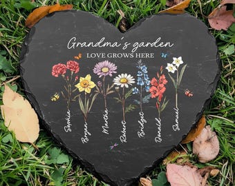 Personalized Grandma's Garden Stone, Custom Love Grows Here Garden Stone Gift, Birth Month Flower Garden Stone, Mother's Day Gift 2025