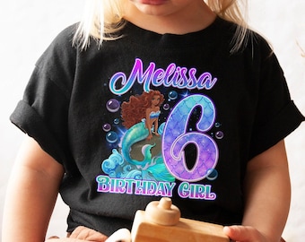 Personalized Little Black Mermaid Birthday Family Matching Shirt, Movie Birthday Girl Shirt, Mermaid Movie Black Girl Tee, Birthday Gift RE