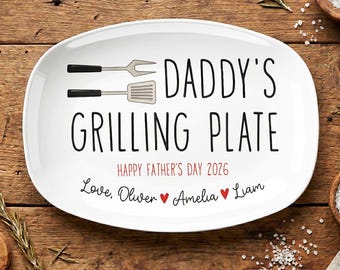 Custom Dad's Grilling Plate, Personalized Serving Tray Platter, Father's Day Gift From Kids, BBQ Lover Gift For Dad, Grill Master Daddy Gift
