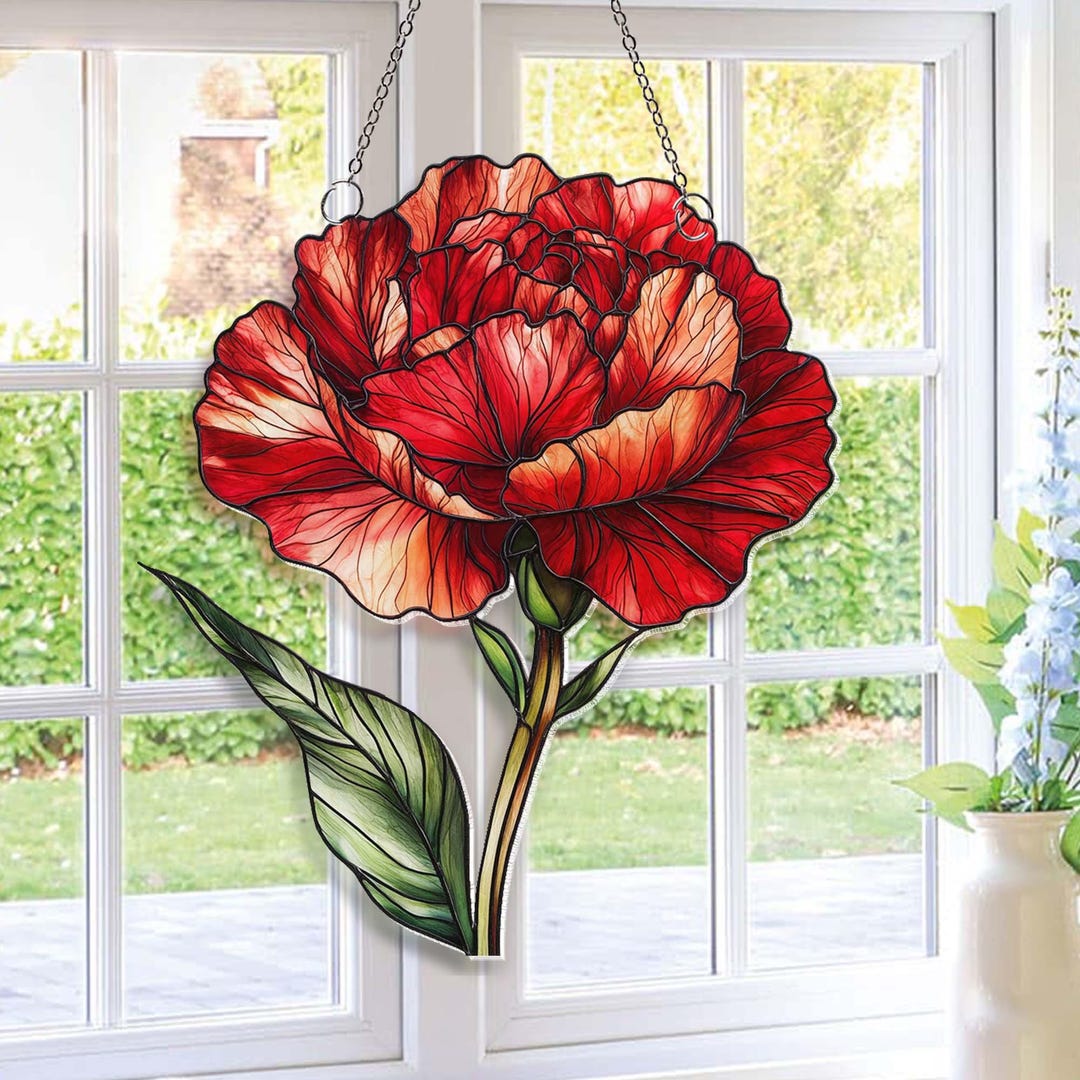 Custom Birth Flower With Name ACRYLIC Suncatcher, Carnation Birth Month ...