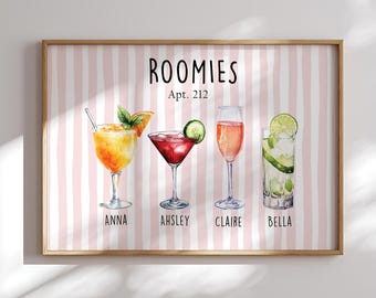 Letrero personalizado para dormitorio con bebida para compañero de piso, regalo para compañero de piso universitario, decoración para compañero de piso, arte moderno para dormitorio de apartamento universitario, decoración de apartamento universitario