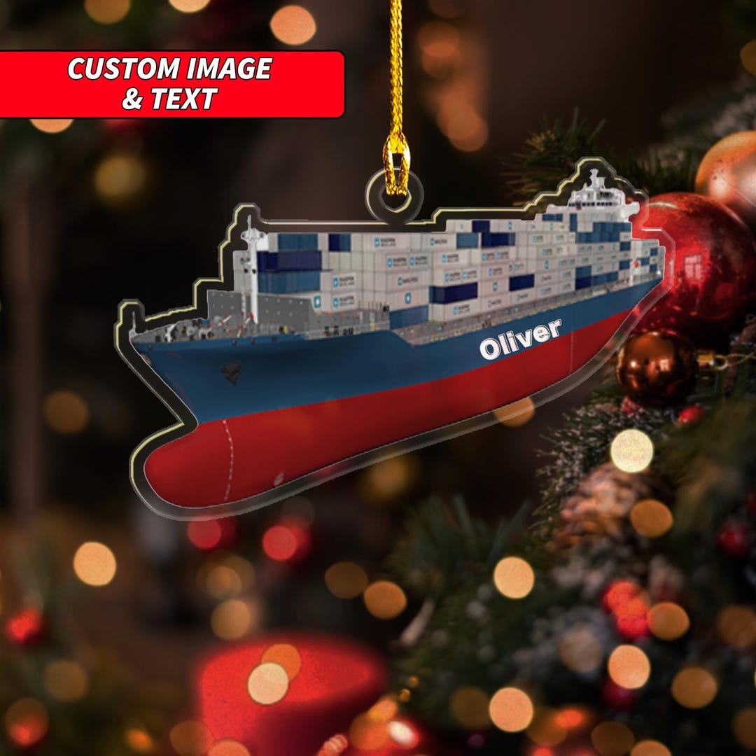 Personalized Container Ship Ornament 2024, Custom Name Cargo Marine