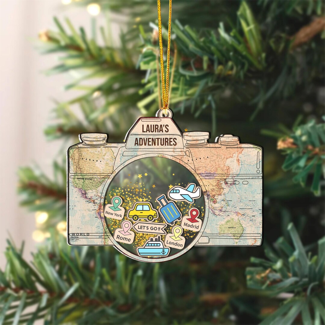 Personalized Travel Adventures 4D Shaker Ornament, Custom Travel