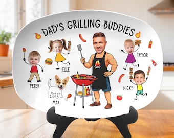 Dad’s Grilling Plate, Father’s Day Gift From Kids, Personalized Grilling Plate, Custom Grilling Plate Gift With Kids Names, BBQ Gift For Dad