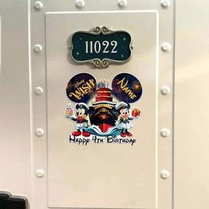 Personalized Mickey And Friends Birthday Cruise Magnet, Custom Happy Birthday Family Cruise Decor, Birthday Boy Girl Cake Door Magnet