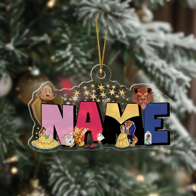 Custom Name Beauty and the Beast Christmas Ornament, Personalized Belle