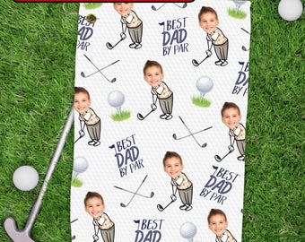 Custom Golf Towel With Kids Photo, Kids Golf Rag, Golf Lover Gift, Gift For Him, Dad Gift, Custom Fathers Day Golf Gift, Best Dad By Par