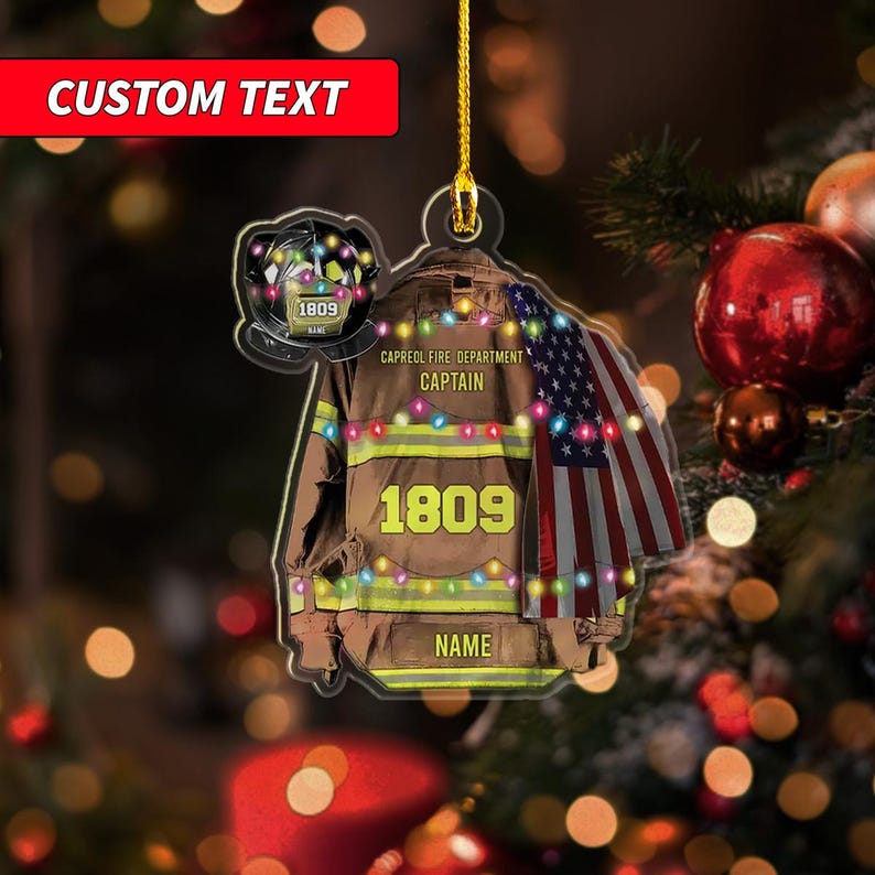 Personalized Firefighter and Fire Extinguisher Christmas Ornament for