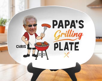 Assiette à griller avec photo personnalisée pour papa, assiette de grand-père personnalisée, cadeau de fête des pères, cadeau de papa amusant, assiette personnalisée avec photo et nom