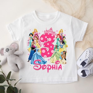 Personalized Princess Characters Birthday Shirt, Custom Birthday Girl Family Matching Tee, Princess Shirt, Birthday Party Disney For Kids