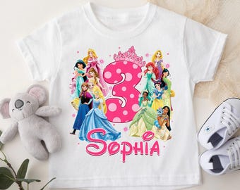 Personalized Princess Characters Birthday Shirt, Custom Birthday Girl Family Matching Tee, Princess Shirt, Birthday Party Disney For Kids