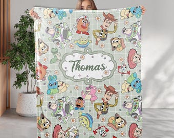 Personalized Toy Story Disney Blanket, Custom Name Woody Buzz Lightyear Jessie Toy Story Blanket, Toy Story Blanket Gift For Boy Or Girl