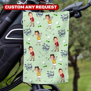 Custom Golf Towel With Kids Photo, Golf Lover Gift, Kids Golf Rag, Gift For Him, Dad Gift, Custom Fathers Day Golf Gift, Best Dad By Par