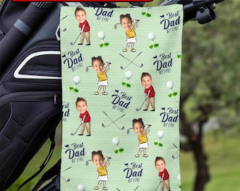 Custom Golf Towel With Kids Photo, Golf Lover Gift, Kids Golf Rag, Gift For Him, Dad Gift, Custom Fathers Day Golf Gift, Best Dad By Par