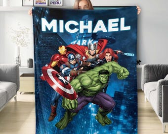 Personalized Hero Team Plush Fleece Blanket, Custom Name Superhero Squad Blanket, Birthday Gift, Home Decor Gift For Kid