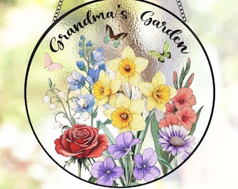 Custom Family Birth Flowers Glass Suncatcher, Custom Mom's Garden Gift,Flower Glass Art,Birth Flower Gift For Nana,Mother's Day Gift For Mom