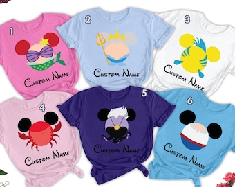 Personalized Mermaid Mouse Ears Symbol Matching Disney Tee, Lovely Sea Creature Matching Shirt, Custom Princess Mermaid And Friend Tee RE