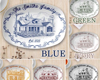 Custom House Portrait Plate, Personalized First Home New House Platter Gift, Painted From Your Photo Unique Weeding Keepsake