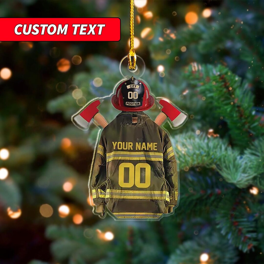Firefighter Uniform Personalized Acrylic Christmas Ornament, Christmas