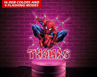 Personalized Superhero Led Night Light, Spider Night Light, Spidey Character Nightstand Lamp Fan Gifts, Customized Hero Room Decor Gift