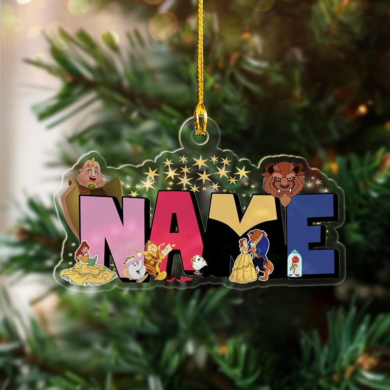 Custom Name Beauty and the Beast Christmas Ornament, Personalized Belle