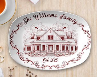 Custom House Portrait Plate, Personalized First Home New House Platter Gift, Painted From Your Photo Unique Weeding Keepsake