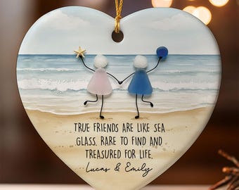 Décoration personnalisée en verre de mer, amitié 2D : cadeau de Noël pour le meilleur ami, décoration en verre de mer comme les amis