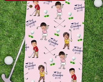 Custom Golf Towel With Kids Photo, Golf Lover Gift, Kids Golf Rag, Gift For Him, Dad Gift, Custom Fathers Day Golf Gift, Best Dad By Par