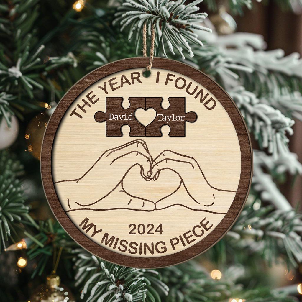 Personalized The Year I Found My Missing Piece Couples Ornament, Custom Couple Wooden Ornament, Couple Puzzle Xmas, Newly Wed 2024 Christmas