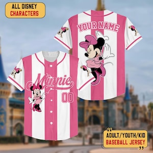 Personalized Disney Minnie Baseball Jersey, WDW Baseball Shirt, Magic Kingdom Tee, Disneyland Girl Trip Jersey, Kid Youth Adult Birthday