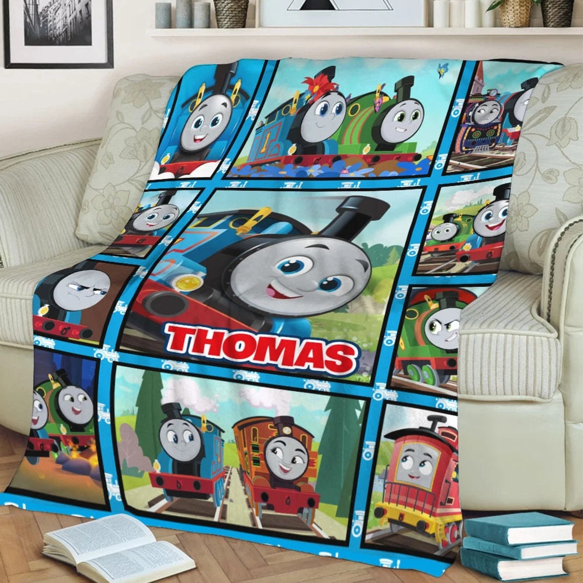 Personalized Name Thomas the Train Quilt Blanket, Thomas and Friends