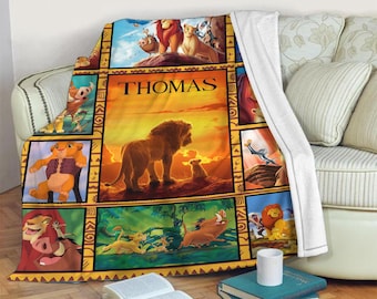 Personalized Animal King Blanket, King Lion Birthday Gift For Kids, Lion Cartoon Bedding, Personalized Baby, Baby Name Blanket, Lion Gift